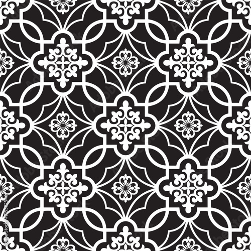 Abstract floral seamless pattern. Black and white. Modern stylish texture. Vector background