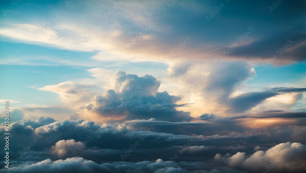 Whimsical Sky: Cloudscape Fantasia Weaving Tales in the Azure Atmosphere - obrazy, fototapety, plakaty 
