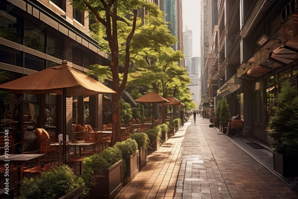Beautifully designed urban street in the heart of the business district, Generative AI