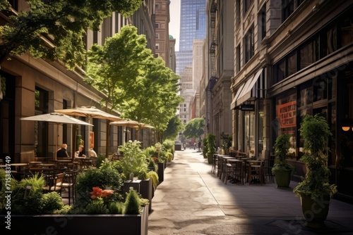 Beautifully designed urban street in the heart of the business district, Generative AI
