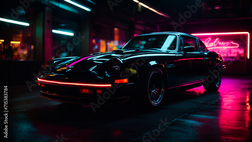 Luminosity Unleashed: Neon Car's Neon Glow Pops Against the Dark Scene