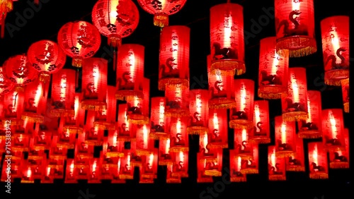 Lantern decoration for Chinese new year festive festival china traditional culture in night time, night light that spins in time the dark light Celebrate Chinese New Year is Asian.