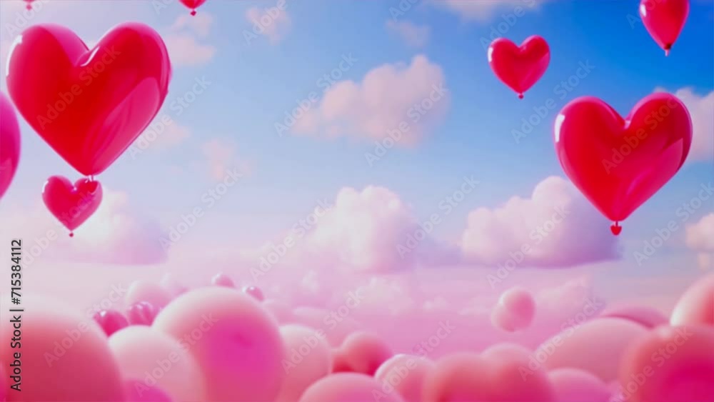 Happy valentine day, love and clouds 4k animation, wedding anniversary, invitation card.