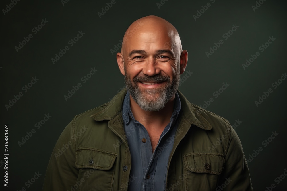 Portrait of a smiling mature man with beard and mustache. Studio shot.