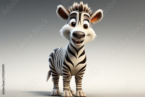 a zebra that is standing up with a smile on it s face and it s eyes wide open.