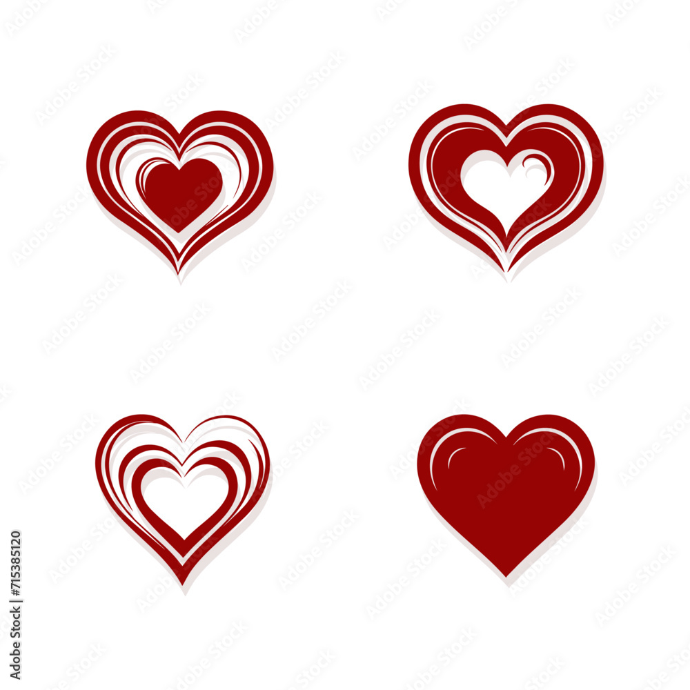  flat design heart icons set hand drawn