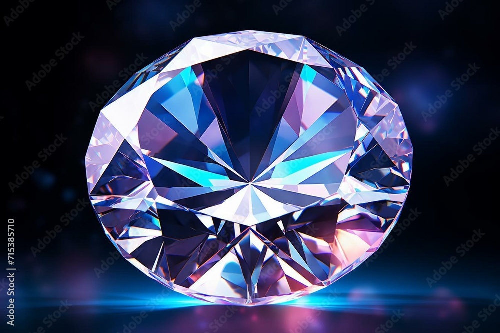 Round diamond with glowing lens flares, isolated. Generative AI