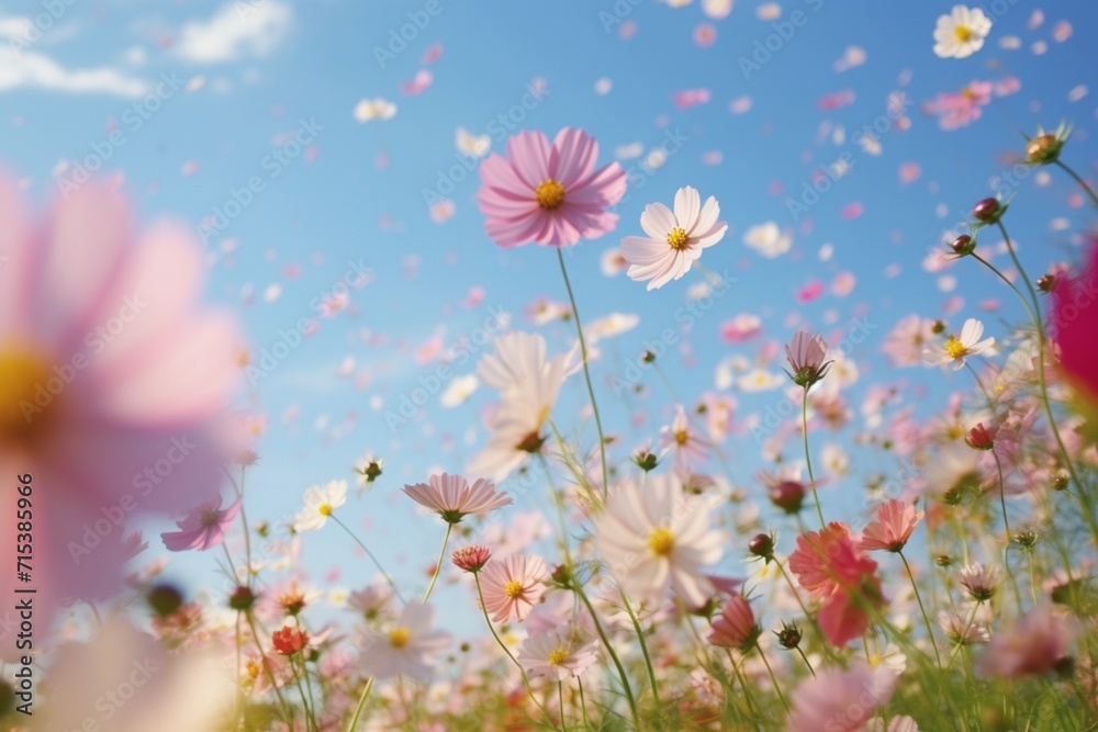 A field of cosmos flowers gently swaying in the wind, creating a rhythmic dance of colors and motion, all captured with the clarity and precision of an HD camera.