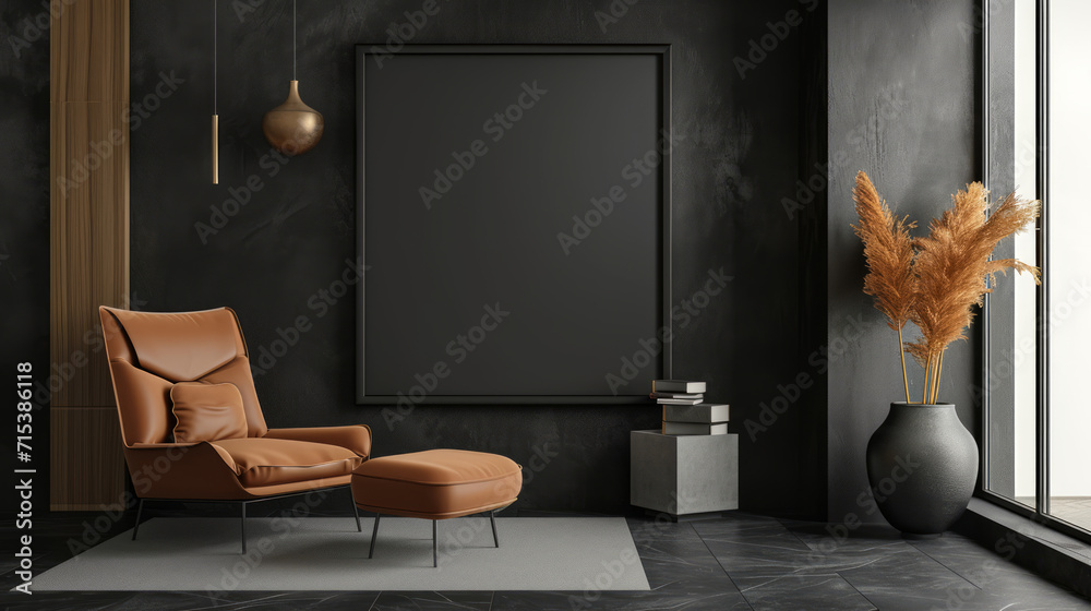 Frame mockup in modern dark home interior background. Generative Ai - obrazy, fototapety, plakaty 