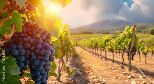 Fresh grapes ripening in traditional vineyard photo