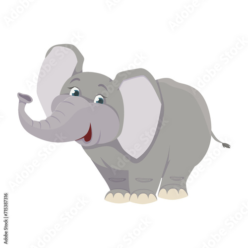 Young cute elephant. Baby elephant. Vector graphics. Illustration for children. Smiling nice animal.