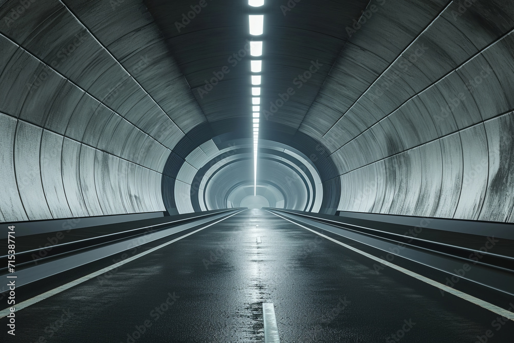 View of architecture tunnel on the highway with empty asphalt road 3d rendering.