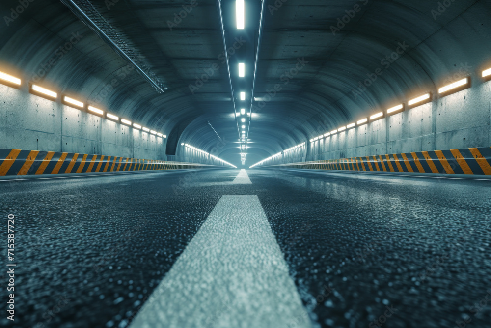 Obraz premium View of architecture tunnel on the highway with empty asphalt road 3d rendering.