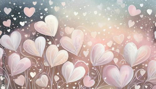 Illustration with pastel hearts, drawing for Valentine s Day in shades of pink, love photo