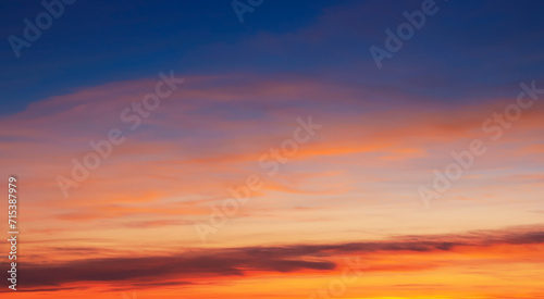 Sunset Sky with Twilight in the Evening as the colors of Sunset Cloud Nature as Sky Backgrounds, Horizon scene.