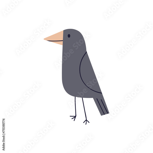 Cute raven. Funny adorable crow in kids Scandinavian style. Feathers fauna, b...