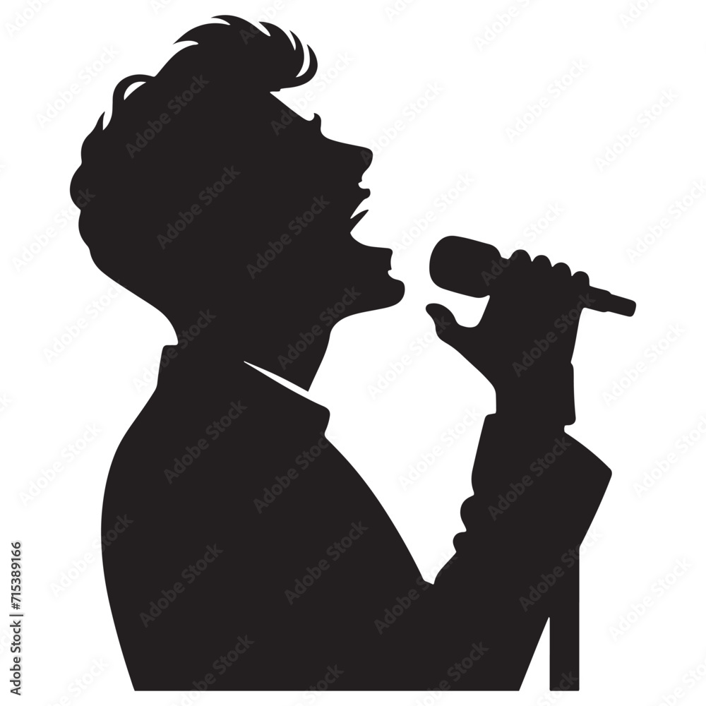 Crescendo of Creativity: Singer Silhouettes Illustrating the Gradual Buildup of Artistic Inspiration - Man Singing Illustration - Singer Vector
