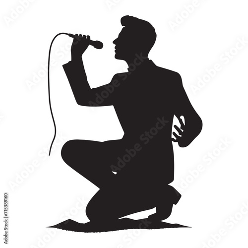 Lyrical Shadows: Singer Silhouettes Dancing in the Lyrical Shadows of Artistic Expression - Singer Vector - Man Singing Illustration
