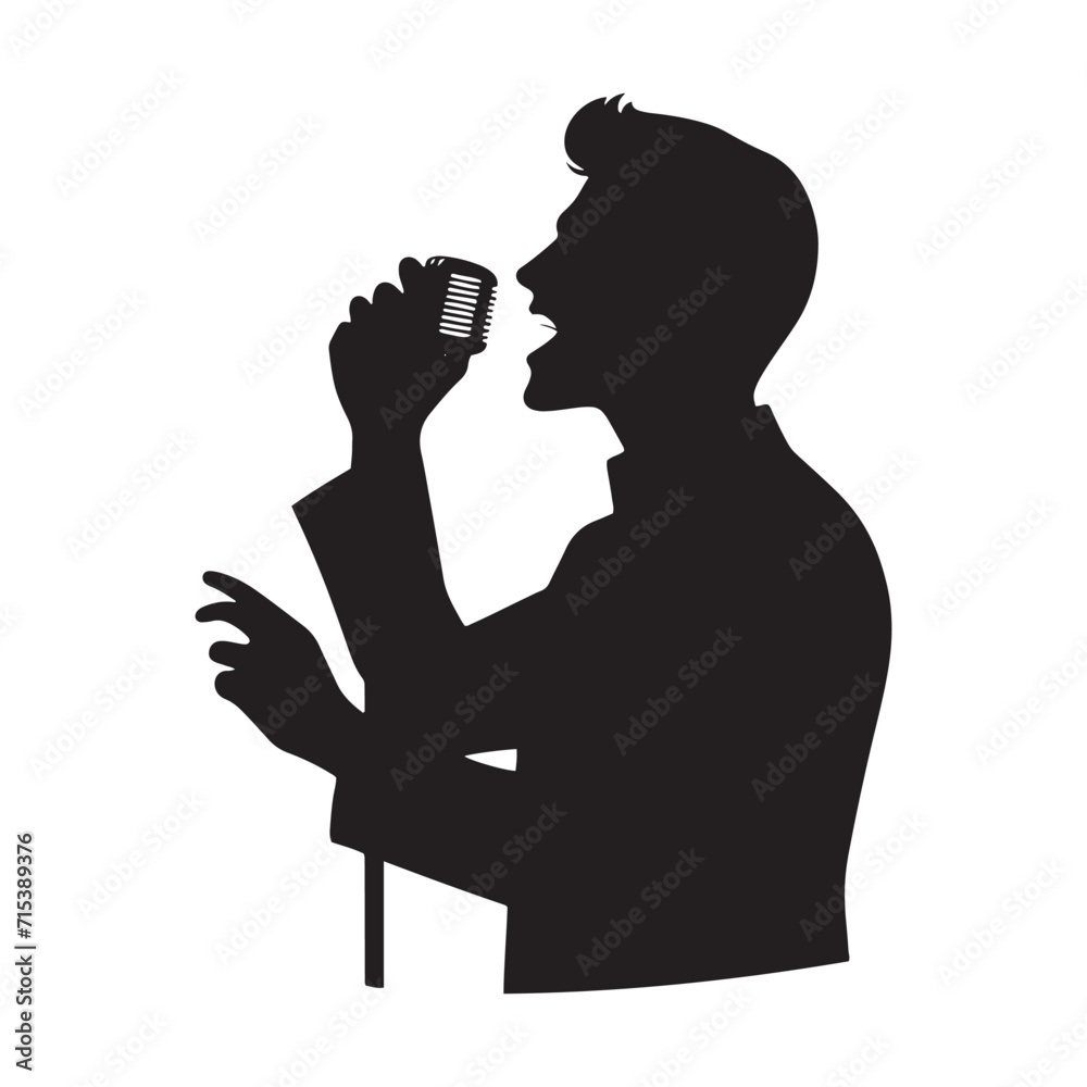 Serenade in Silhouette: Singer Silhouettes Offering a Serenade of Musical Shadows - Man Singing Illustration - Singer Vector
