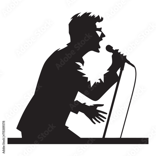 Artistic Echoes: Man Singing Silhouette Series Echoing the Artistic Resonance of Vocal Expression - Singer Vector - Singer Illustration
