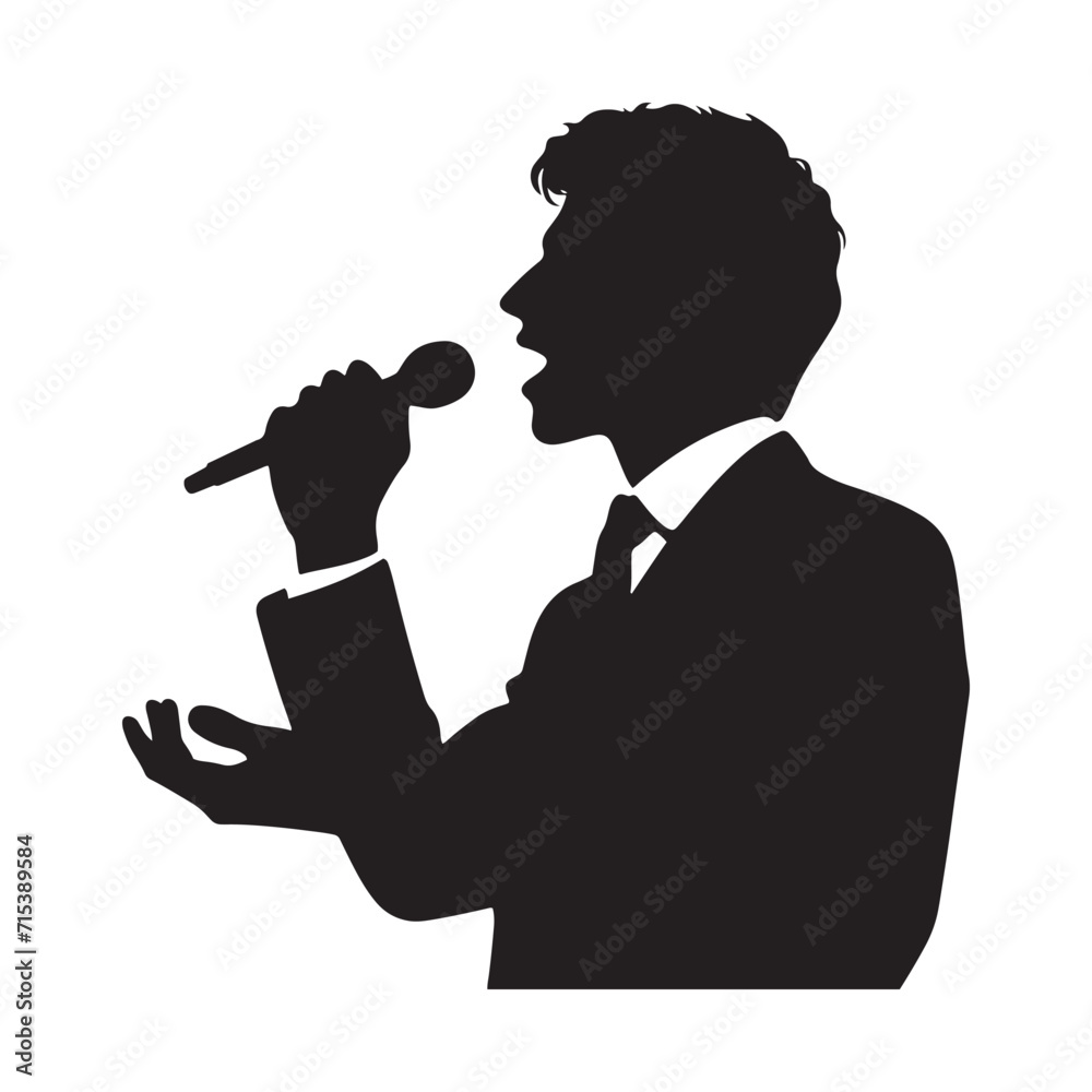 Rhapsody in Shadows: Man Singing Silhouette Set Emanating the Enigmatic Aura of Musical Passion - Singer Illustration - Singer Vector
