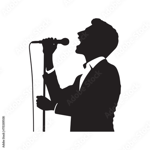 Ephemeral Echoes: Man Singing Silhouette Set Capturing the Fleeting Beauty of Musical Resonance - Singer Vector - Singer Illustration
