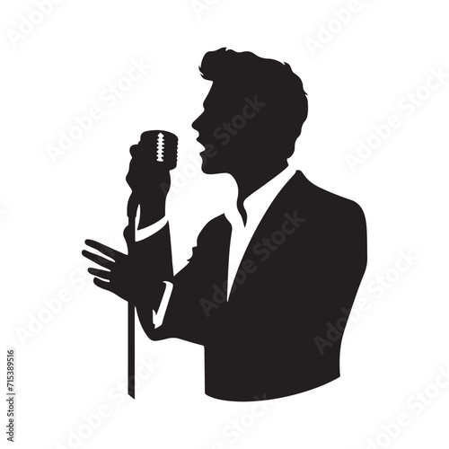 Lyrical Shadows: Man Singing Silhouette Series Illuminating the Poetic Grace of Musical Narratives - Singer Illustration - Singer Vector
