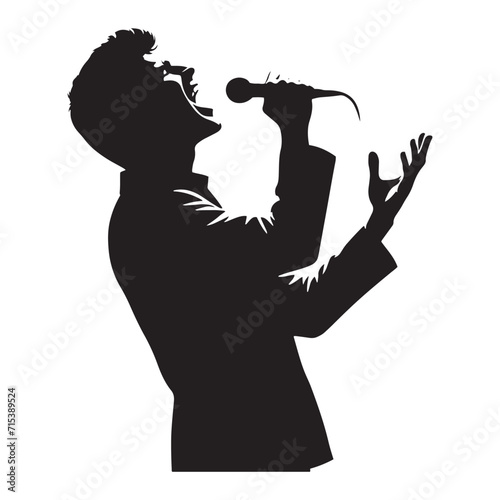 Ethereal Melodies: Man Singing Silhouette Set Conveying the Transcendent Beauty of Ethereal Musical Notes - Singer Vector - Singer Illustration
