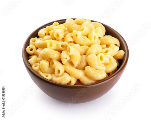 Mac and cheese. Creamy macaroni and cheese pasta isolated on white background. With clipping path. photo