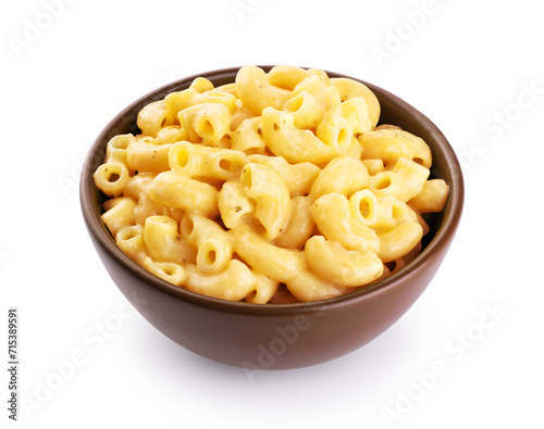 Mac and cheese. Creamy macaroni and cheese pasta isolated on white background. With clipping path.