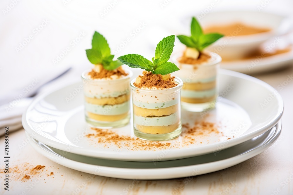individual tiramisu cups with mint garnish individual tiramisu cups with mint garnish