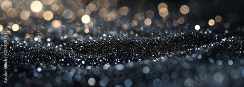 Abstract shiny black glitter background. Wide horizontal background photo