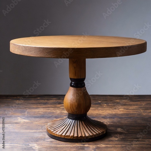 Wooden round table isolated on white background.