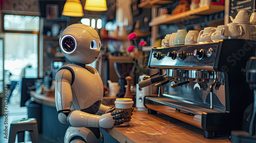 Robot barista in the local cafe, generative ai 