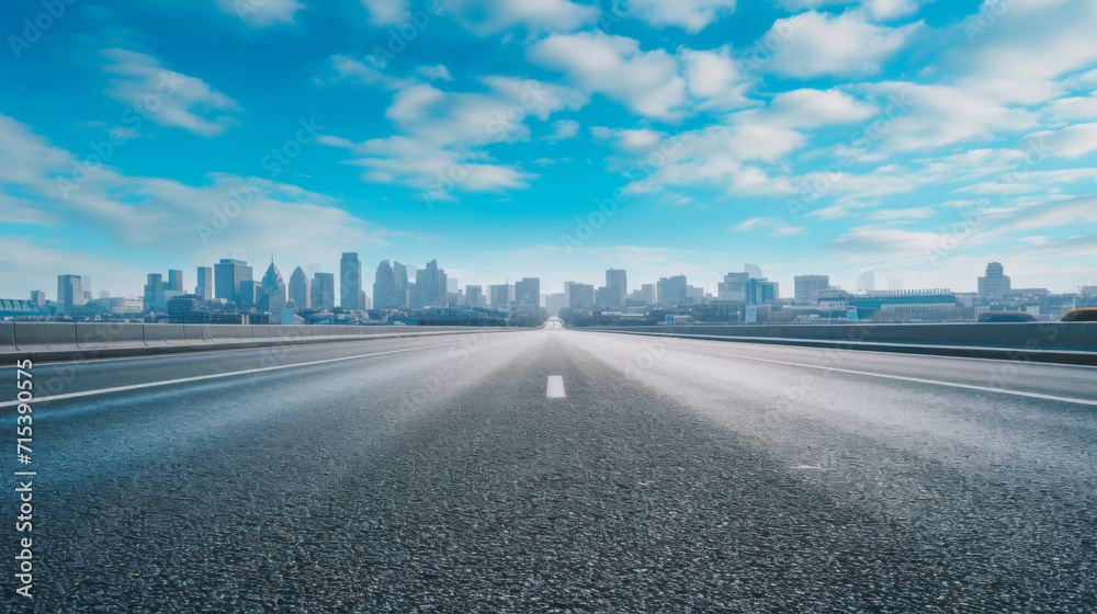 Fototapeta premium Empty urban asphalt road exterior with city buildings background. 