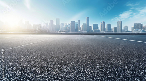 Empty urban asphalt road exterior with city buildings background. 
