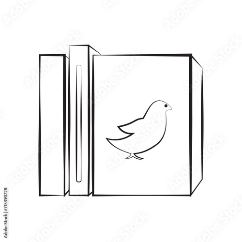 Books and a box with a bird linear