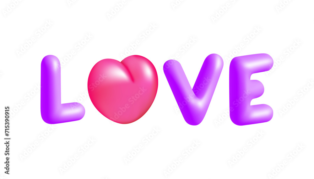 Naklejka premium Love 3d violet and pink text vector illustration design.