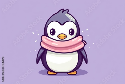  a penguin with a pink scarf around it's neck and a black and white penguin with a pink scarf around its neck. © Nadia