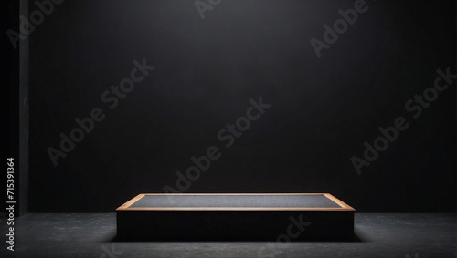 Close-up of empty small podium standing on black background, copy area, product copying area