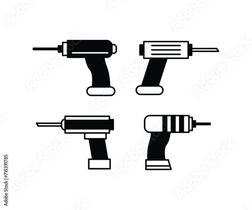 cordless drill icon tool equipment simple design vector black white illustration template collections sets
