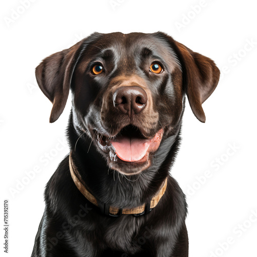 Black labrador retriever dog close up, isolated on transparent background