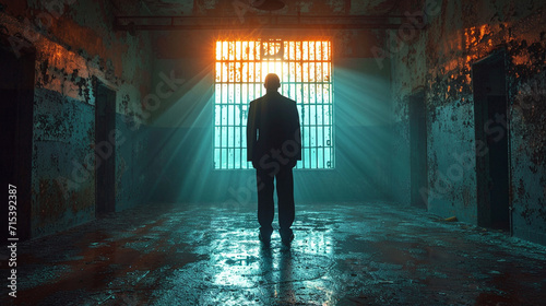 The sad prisoner in the prison cell