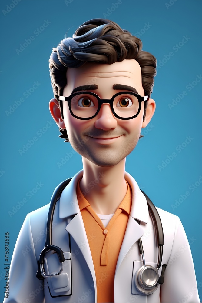 Cartoon Doctor Character With Glasses and Stethoscope. Generative AI. Cartoon Doctor Character With Glasses and Stethoscope. Generative AI.
