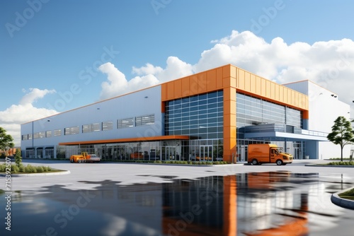 Modern Logistics Center, on an isolated Cloud White background, Generative AI
