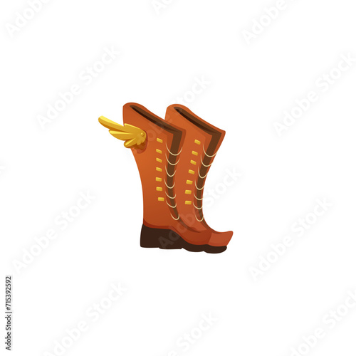 Boots with wings, cartoon game element, vector on white background