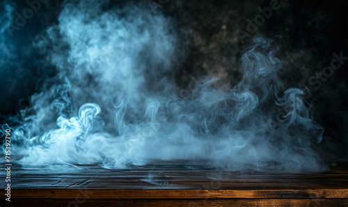 Smoke and Fog Drifting Across Wooden Surface