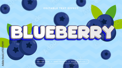 Blue and white blueberry 3d editable text effect - font style. Fresh fruit juice text style effect