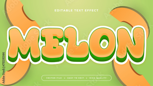 Green and orange melon 3d editable text effect - font style. Fresh fruit juice text style effect