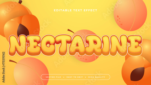 Yellow and orange nectarine 3d editable text effect - font style. Fresh fruit juice text style effect